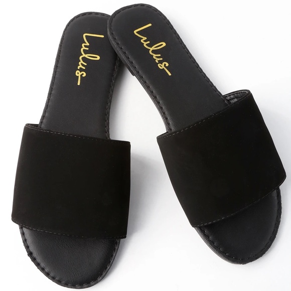 Lulus - Addison Black Nubuck Slide Sandals Size 11 - Picture 1 of 8